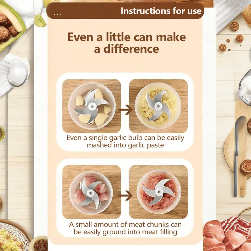 Multifunctional cordless electric mini garlic chopper
