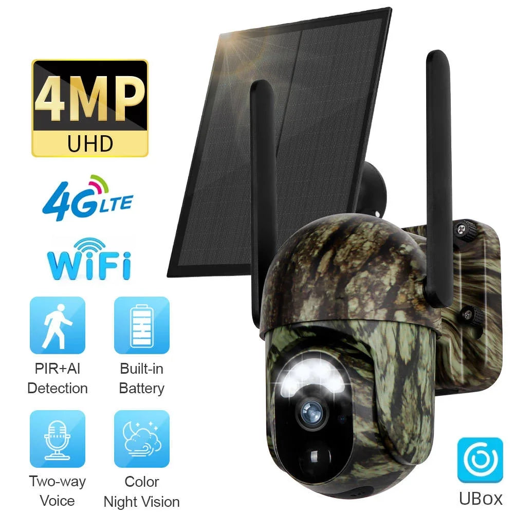 Camra de surveillance solaire 4G CB114S Vue en direct 2K HD, couverture 360, sans Wi-Fi Commande distance par application, tanche, dtection de mouvement, vision nocturne Idale pour lextrieur