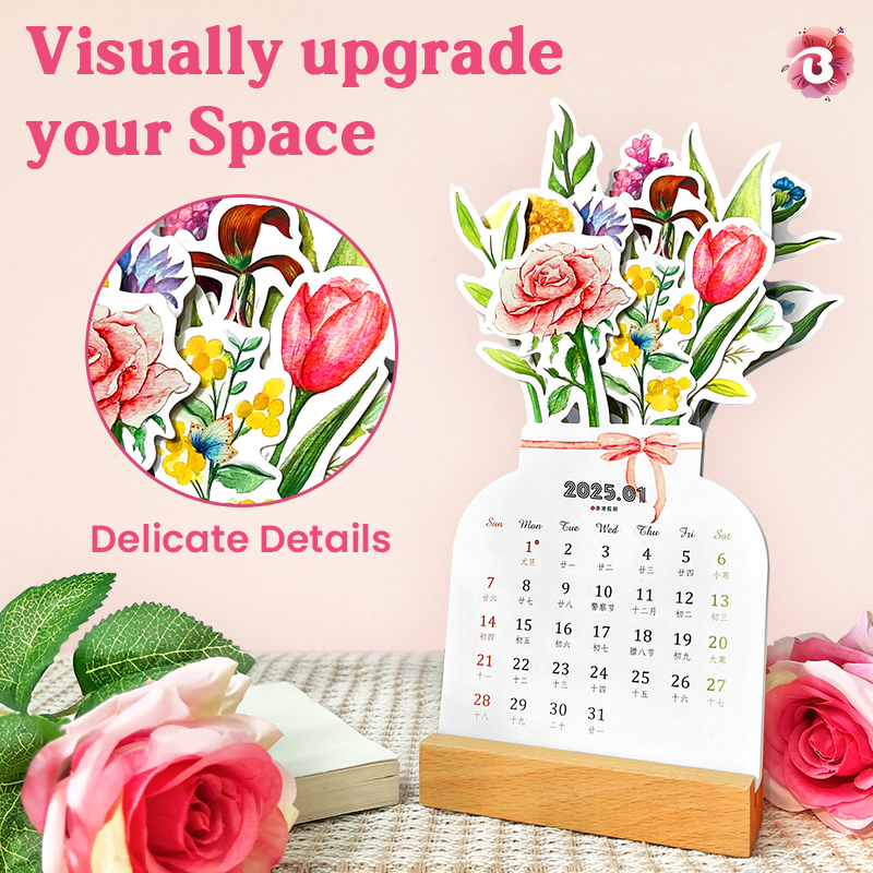 Kaufen Sie 3, erhalten Sie 2 kostenlos 2025 Bloomy Flowers Schreibtischkalender