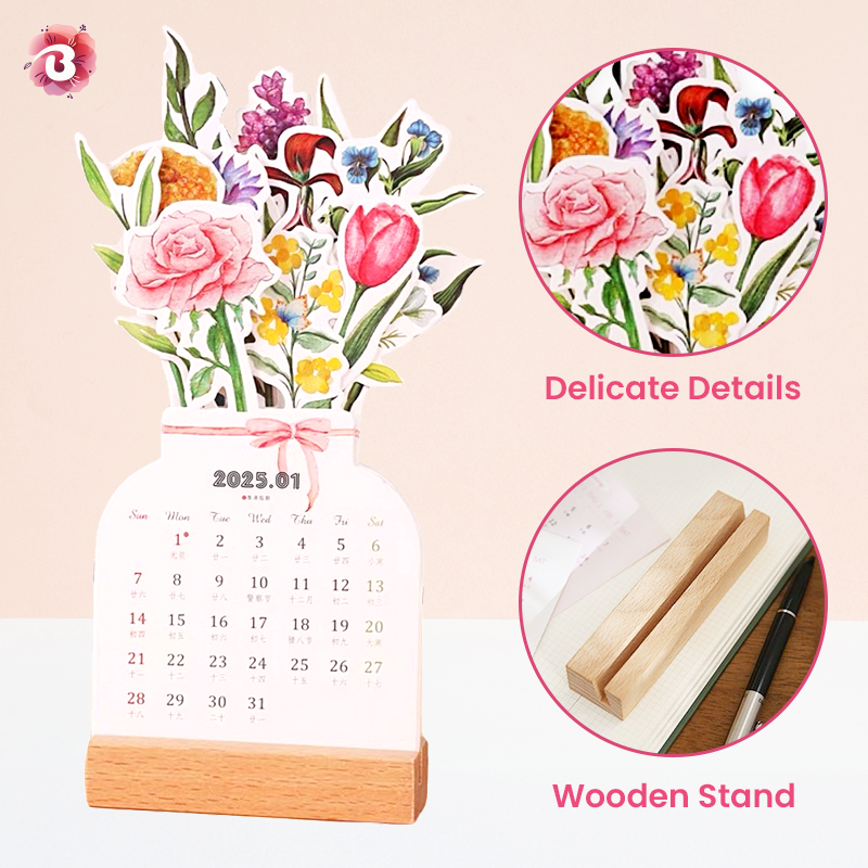 Kaufen Sie 3, erhalten Sie 2 kostenlos 2025 Bloomy Flowers Schreibtischkalender
