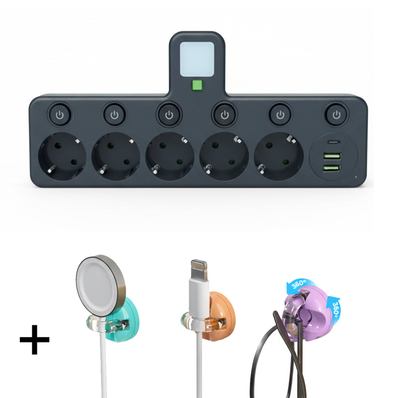 Adaptateur secteur EU avec 4 prises, prise murale multiport avec interrupteur indpendant et petit adaptateur pour veilleuse