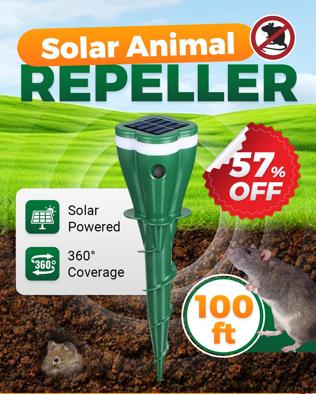 De printemps: 50 % de rduction Rpulsif anti-taupes vis, tanche et nergie solaire, pour l'extrieur