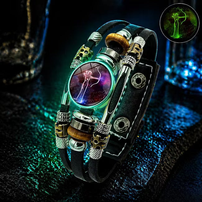 De rduction Bracelet en cuir phosphorescent avec signe du zodiaque pour homme et femme (6,9/8,1 pouces)