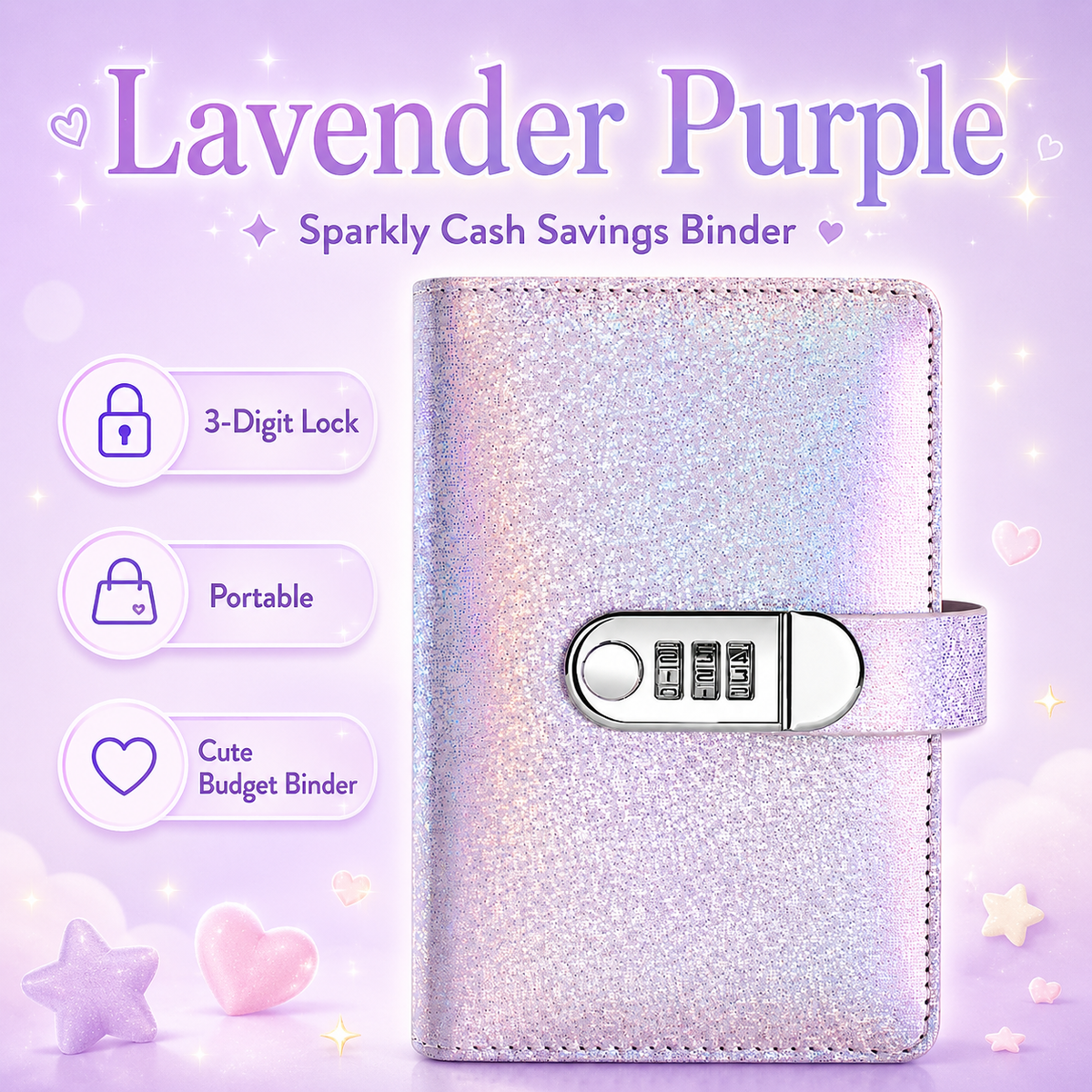 SparkleLock Sparbuch mit 3-stelligem Zahlenschloss, 100-seitiger Budget-Organizer zum Befüllen mit Bargeld für Ihre Spar-Challenges, finanziellen Ziele und Geschenke