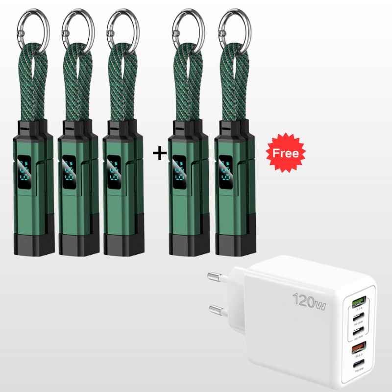 Sonderangebot: 2 kaufen, 1 GRATIS erhalten. 4-in-1-Ladekabel mit Digitalanzeige und Schlüsselring, schnellladend, knickfest und kompakt