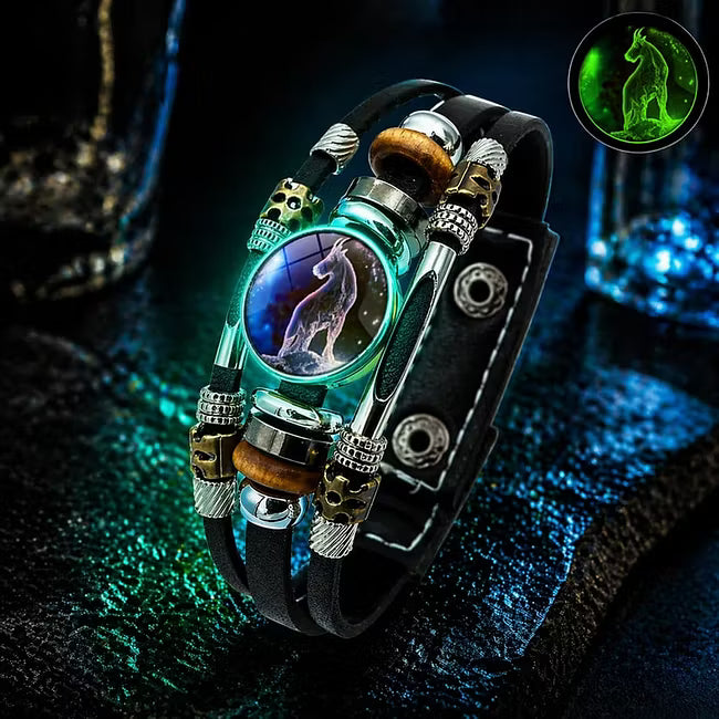 De rduction Bracelet en cuir phosphorescent avec signe du zodiaque pour homme et femme (6,9/8,1 pouces)
