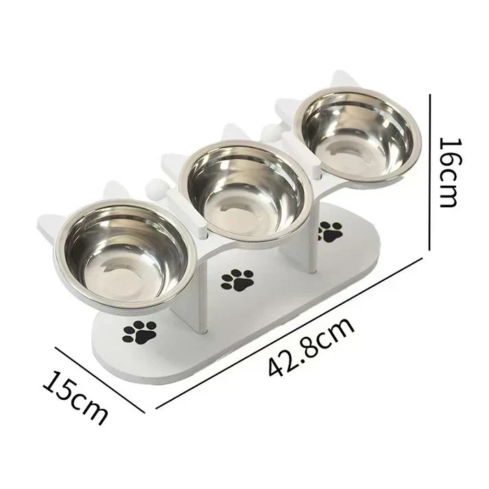 Mangeoire surleve antidrapante avec 3 gamelles pour animaux de compagnie | Protection de la colonne vertbrale avec base antidrapante