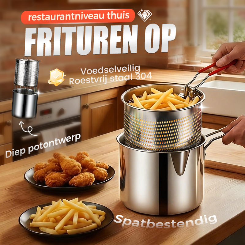 Multifunktionsfritteuse aus lebensmittelechtem Edelstahl 304, spritzwassergeschütztes Design & Filterkorb für Pommes und Huhn
