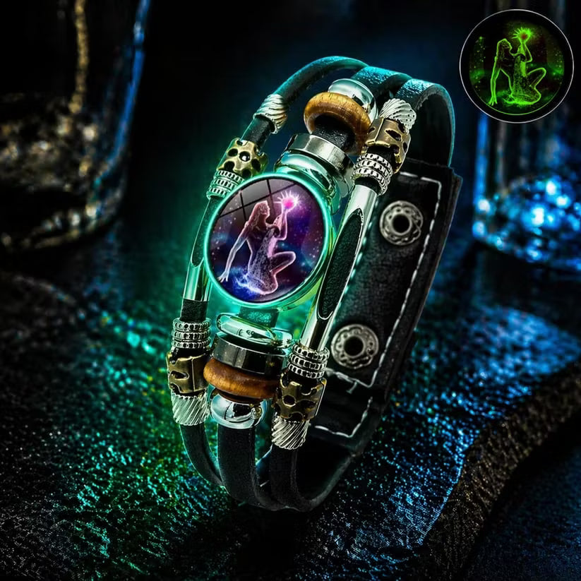 Fluoreszierendes Lederarmband mit Sternzeichen für Herren und Damen (17,5 cm/20,6 cm)