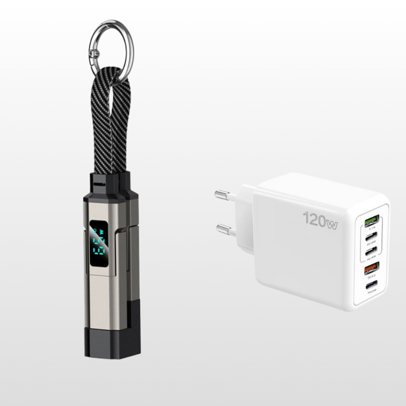 Sonderangebot: 2 kaufen, 1 GRATIS erhalten. 4-in-1-Ladekabel mit Digitalanzeige und Schlüsselring, schnellladend, knickfest und kompakt