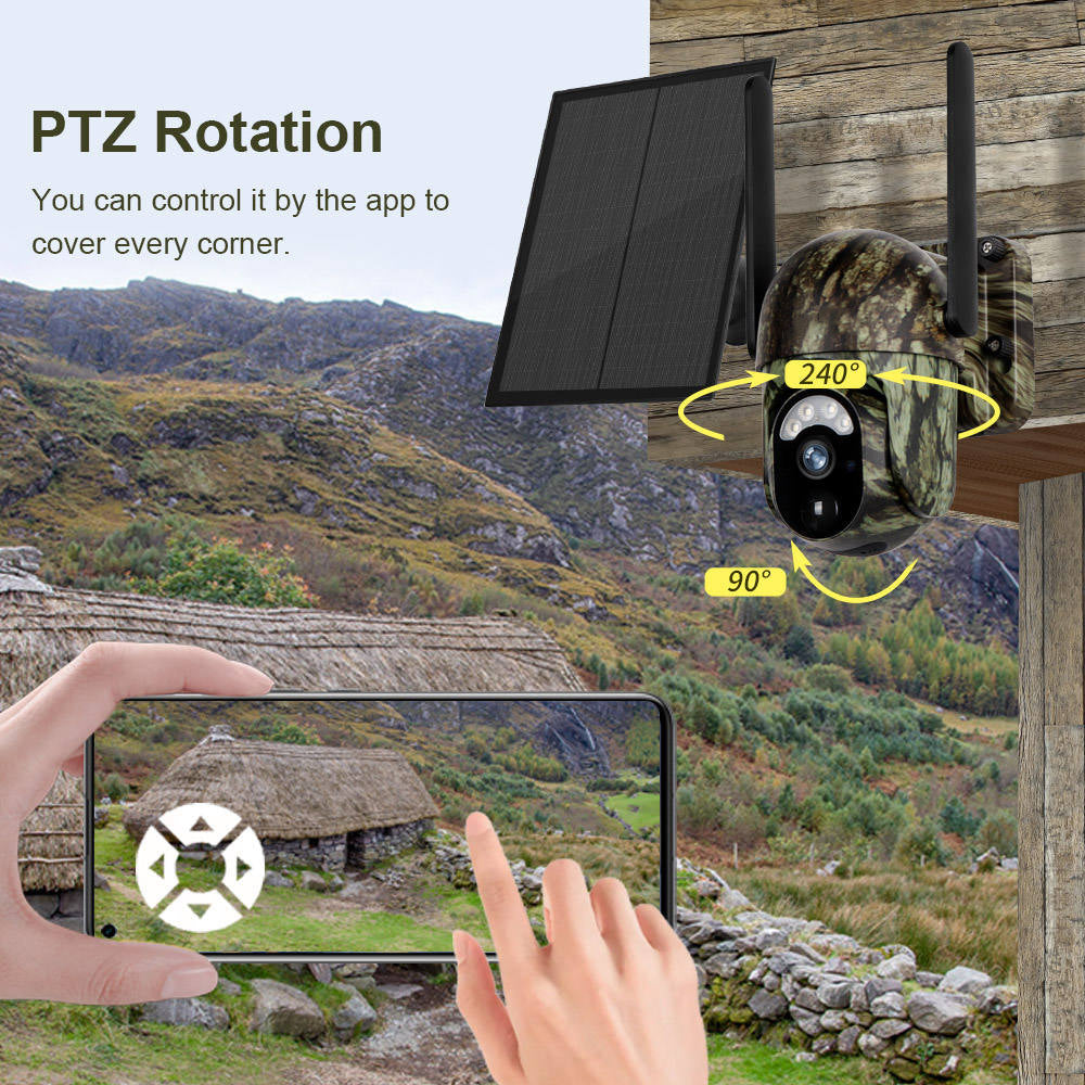 Camra de surveillance solaire 4G CB114S Vue en direct 2K HD, couverture 360, sans Wi-Fi Commande distance par application, tanche, dtection de mouvement, vision nocturne Idale pour lextrieur