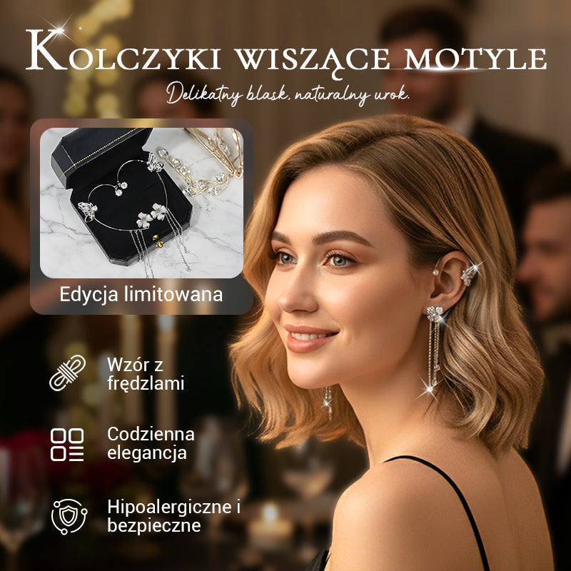 Boucles d'oreilles avec zircone et pompons en forme de papillons
