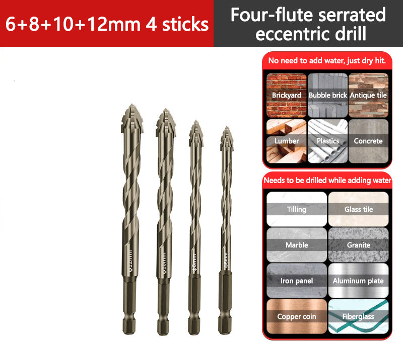 De rduction pour une dure limite Foret Quatre Fl?tes Excentriques Amlior pour La Cramique, Le Verre, Le Marbre et Le Mtal