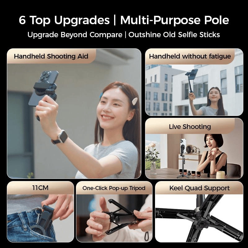 Perche Selfie Magntique Multifonction 4-en-1 avec Rotation 360
