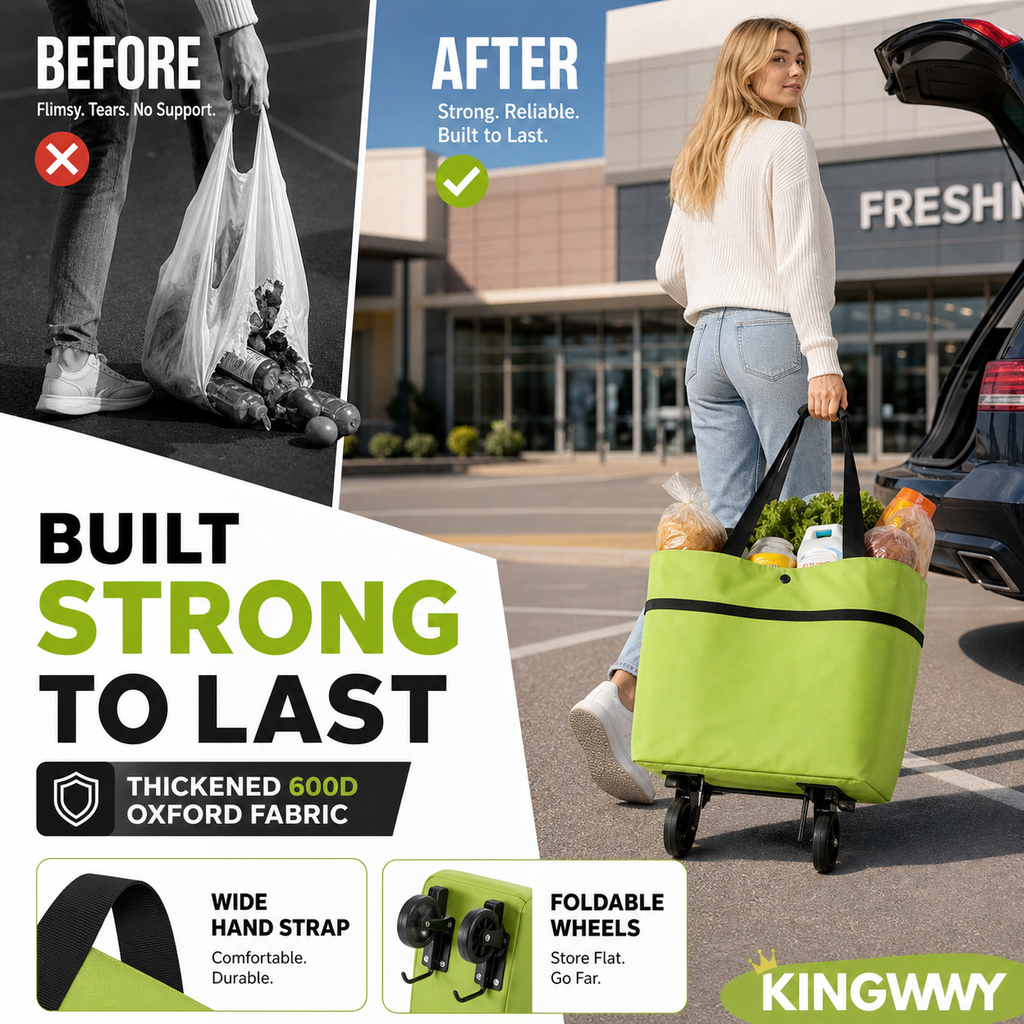 Sac de course pliable 2-en-1 roulettes Avec roues style bagage