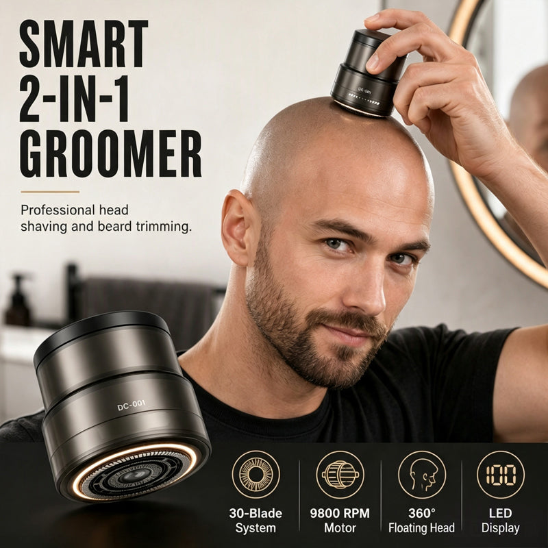 Tondeuse lectrique 2-en-1 pour Crane Ras et Barbe 30 Lames de Prcision, Confort Flottant 360 & Affichage Digital.