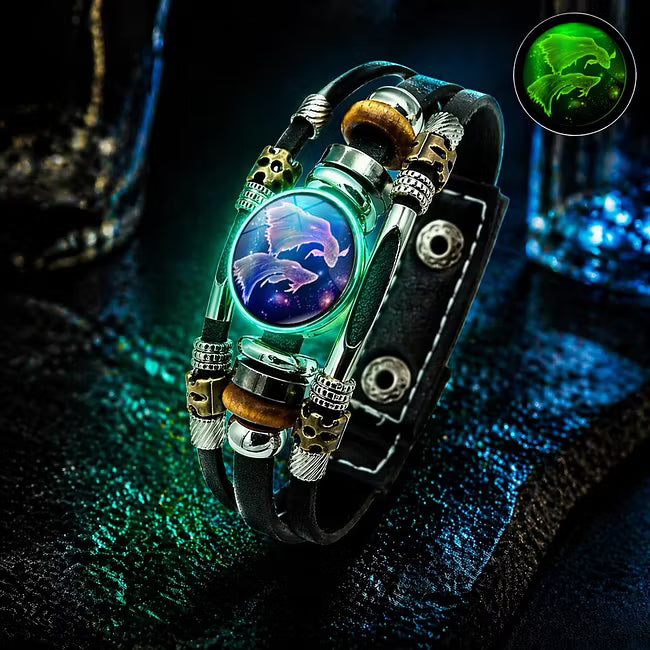 De rduction Bracelet en cuir phosphorescent avec signe du zodiaque pour homme et femme (6,9/8,1 pouces)