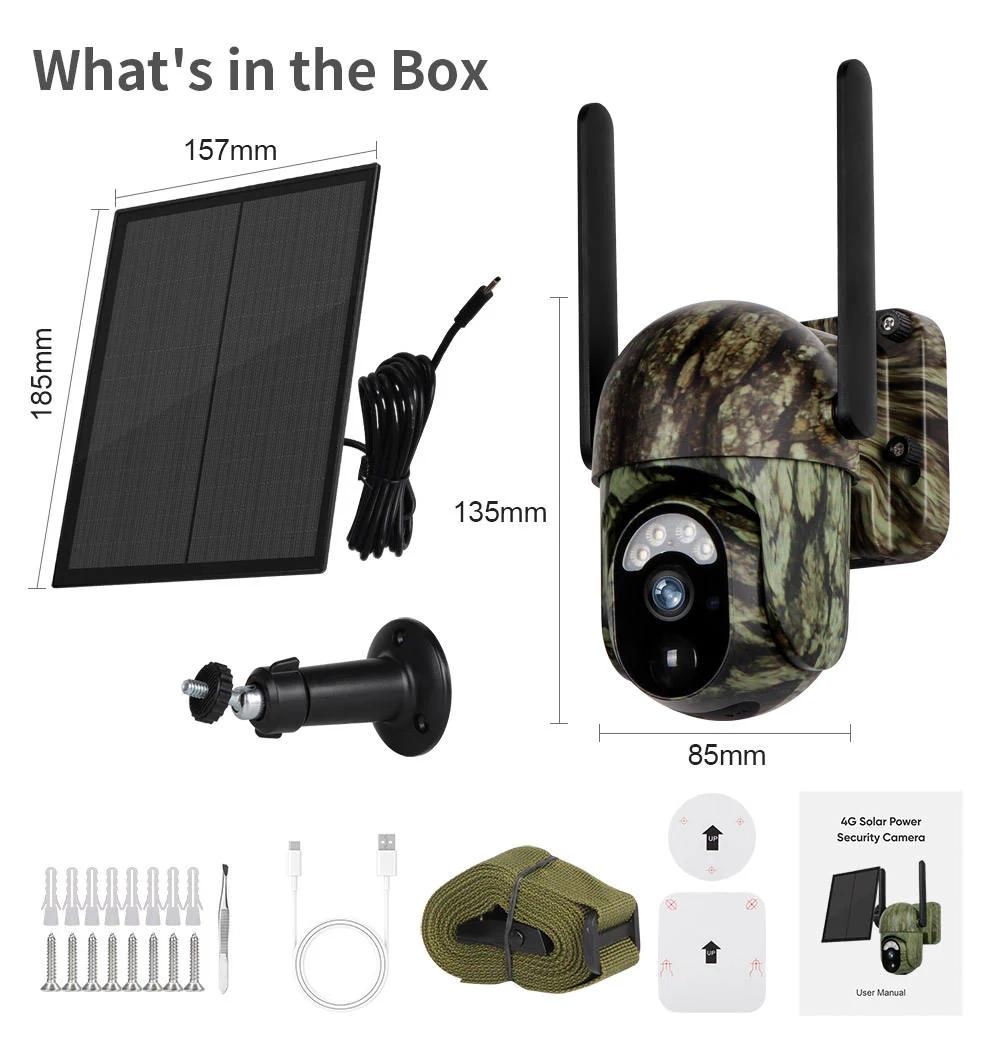 Camra de surveillance solaire 4G CB114S Vue en direct 2K HD, couverture 360, sans Wi-Fi Commande distance par application, tanche, dtection de mouvement, vision nocturne Idale pour lextrieur