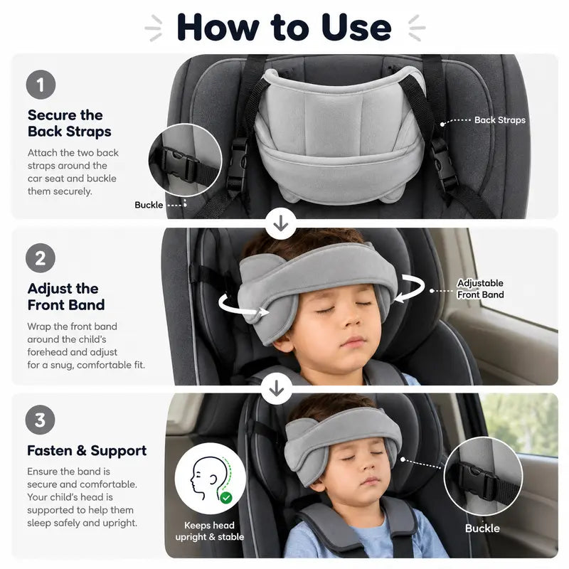 Sangle d'appui-tte pour sige auto enfant, bande de soutien souple et moelleuse pour la sieste, rglable, avec coussins latraux rembourrs