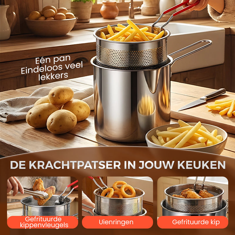 Multifunktionsfritteuse aus lebensmittelechtem Edelstahl 304, spritzwassergeschütztes Design & Filterkorb für Pommes und Huhn
