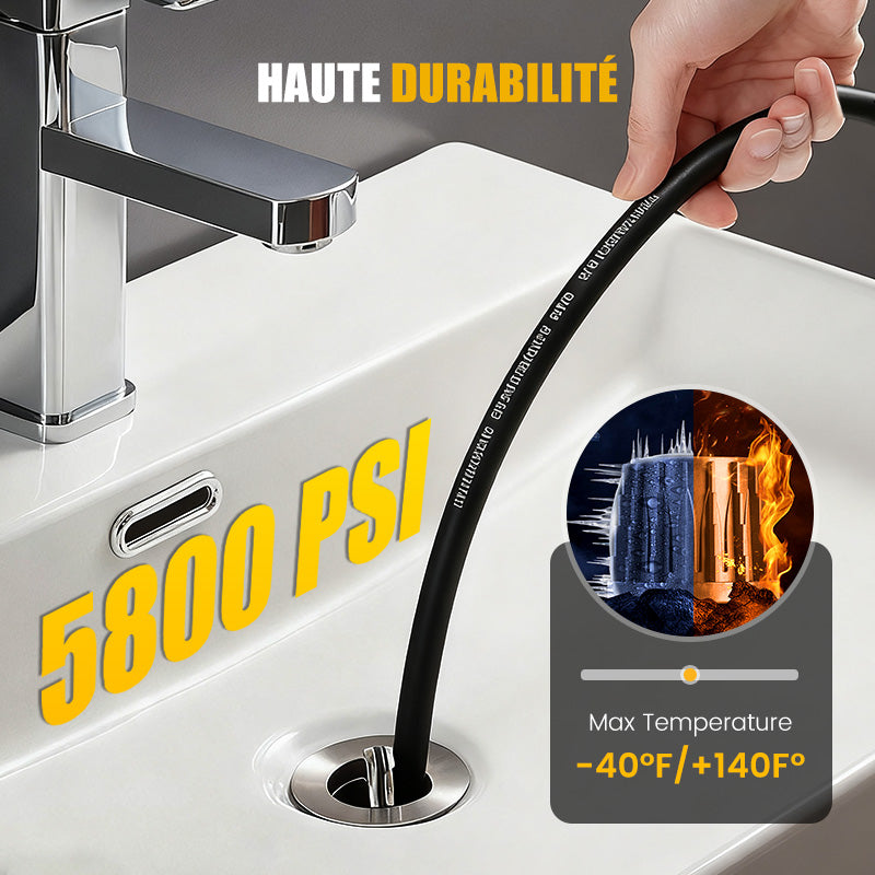 DE RDUCTION Hochdruck-Reinigungsset 5800 PSI für Abflüsse – Rotierende Düse und verstärkter Schlauch zur Rohrreinigung