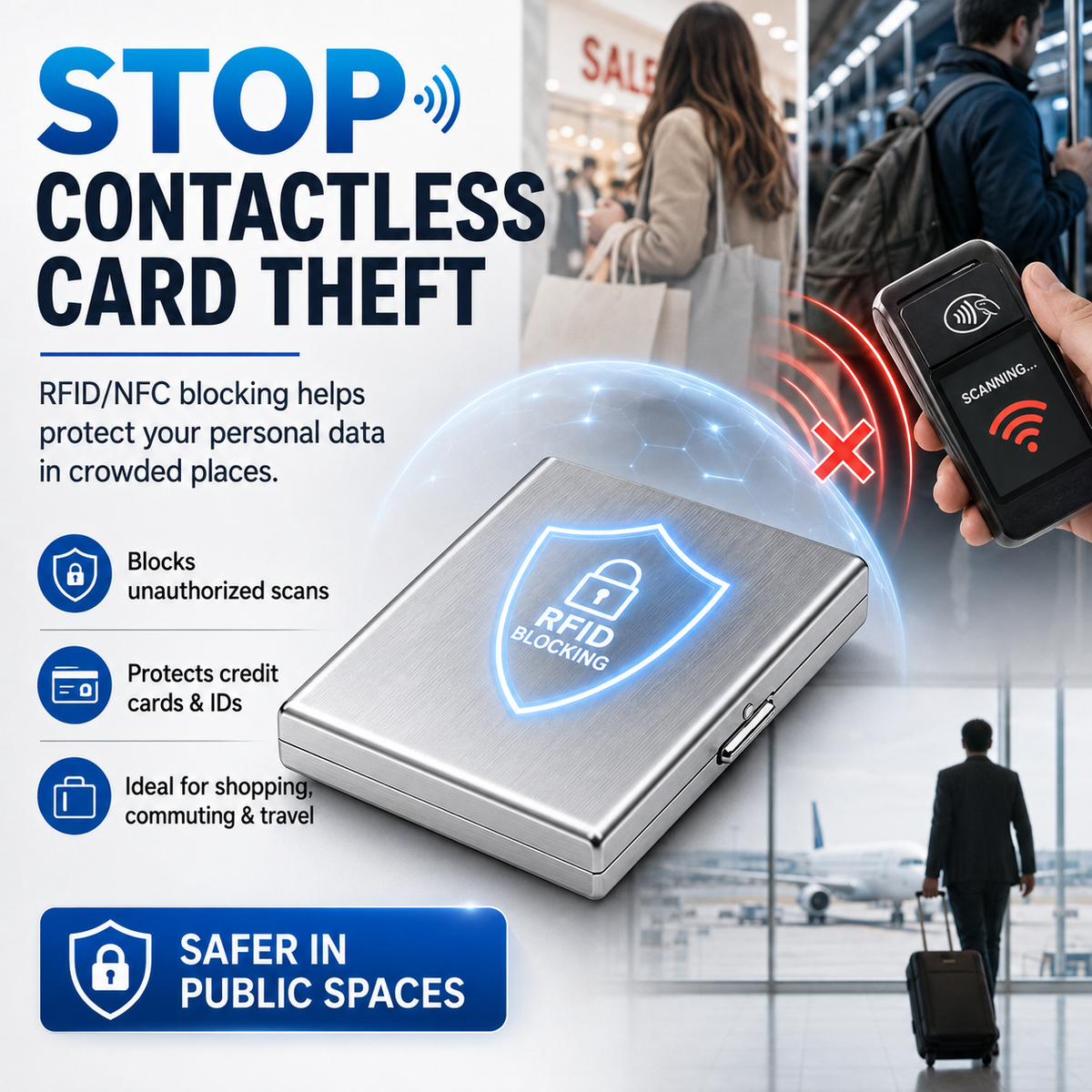Porte-cartes mtallique bloquant les signaux RFID