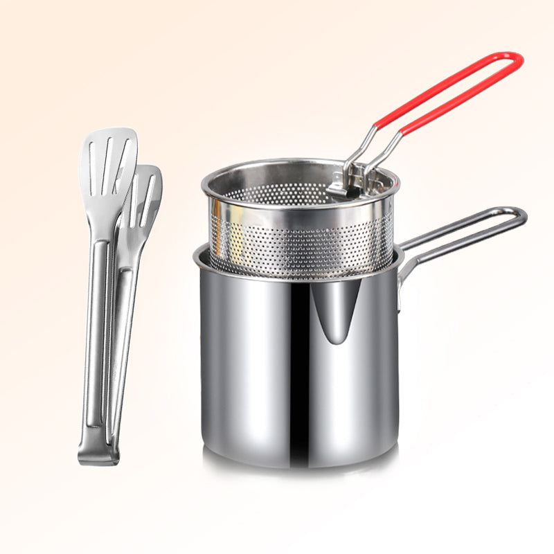 Friteuse Multifonction en Acier Inoxydable 304 Certifi Alimentaire Design Anti-claboussures & Panier Filtrant pour Frites et Poulet