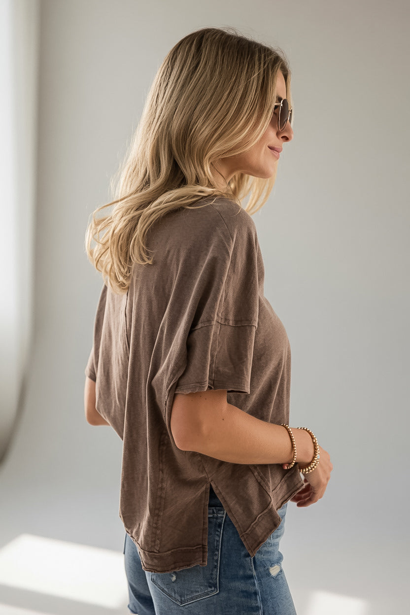 V-Neck Relaxed Short Sleeve Cotton Top