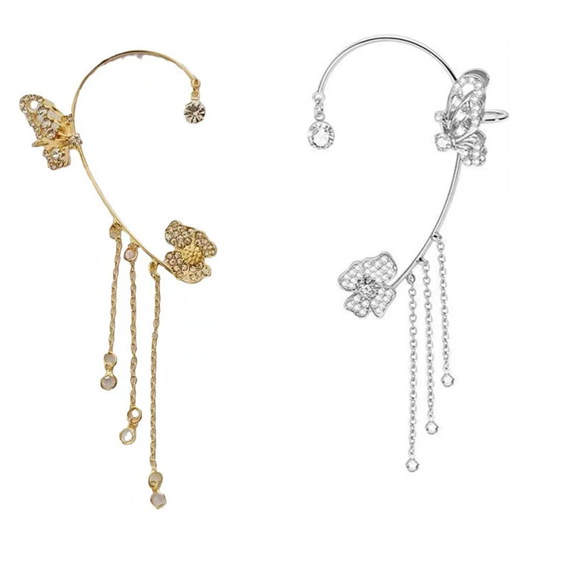 Boucles d'oreilles avec zircone et pompons en forme de papillons
