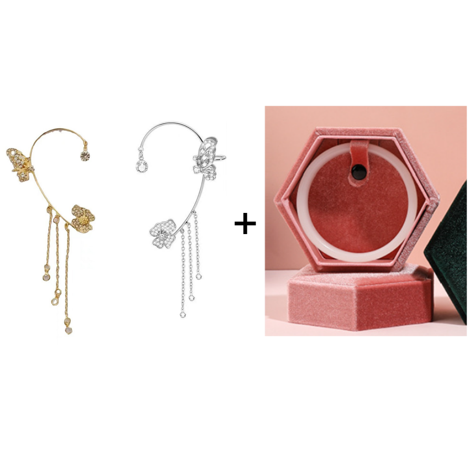 Boucles d'oreilles avec zircone et pompons en forme de papillons