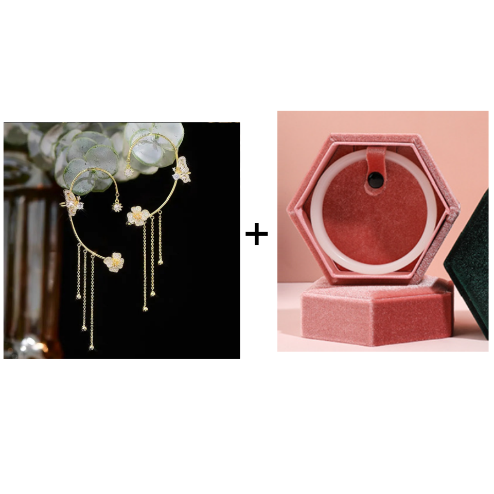 Boucles d'oreilles avec zircone et pompons en forme de papillons