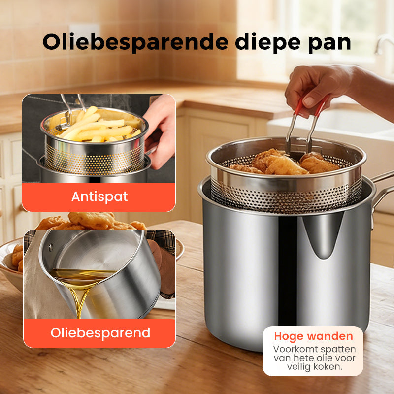 Multifunktionsfritteuse aus lebensmittelechtem Edelstahl 304, spritzwassergeschütztes Design & Filterkorb für Pommes und Huhn