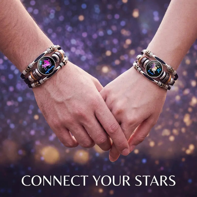Fluoreszierendes Lederarmband mit Sternzeichen für Herren und Damen (17,5 cm/20,6 cm)