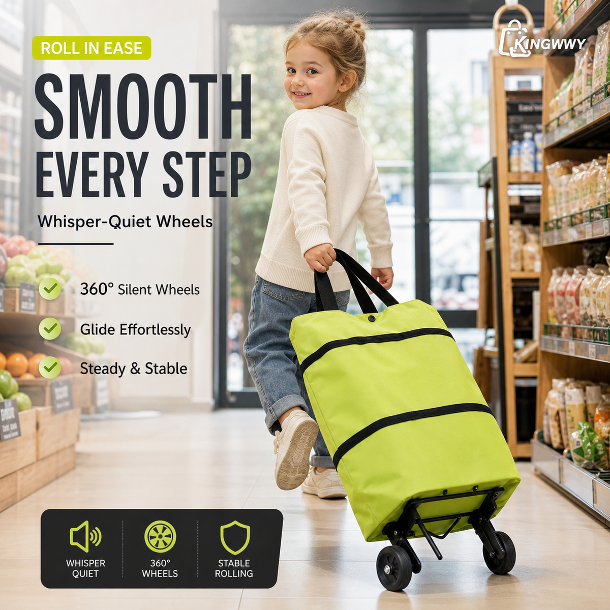 Sac de course pliable 2-en-1 roulettes Avec roues style bagage