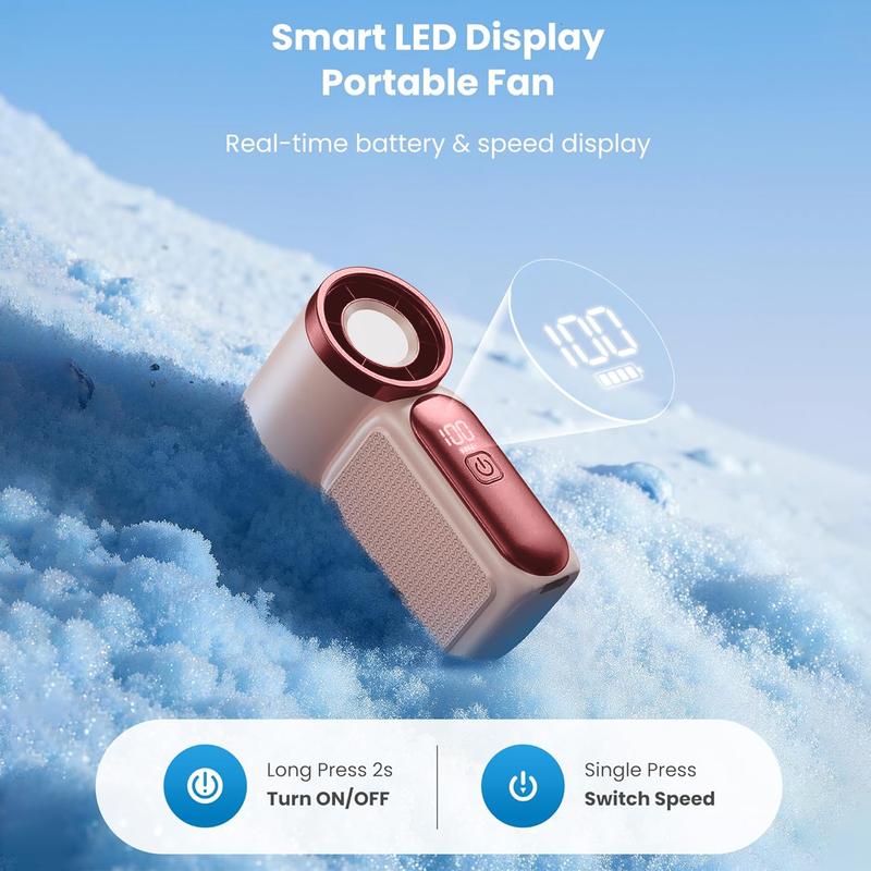 Mini ventilateur portable avec affichage LED C Ventilateur de poche turbo 5 vitesses. Rechargeable par USB, refroidissement rapide idal pour les voyages et le maquillage. Cadeau parfait. Rfrigration portable.