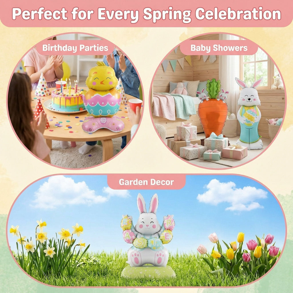 DE RDUCTION Ballons 3D sur Pied pour Paques Gants Lapin/Carotte/Poussin/?uf Dcoration Festive, Gonflage l'Air & Parfait pour Enfants/Jardin