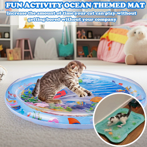 Interaktive Haustier-Wasserspielmatte mit schwimmenden Fischen + Kühlmatte für den Sommer