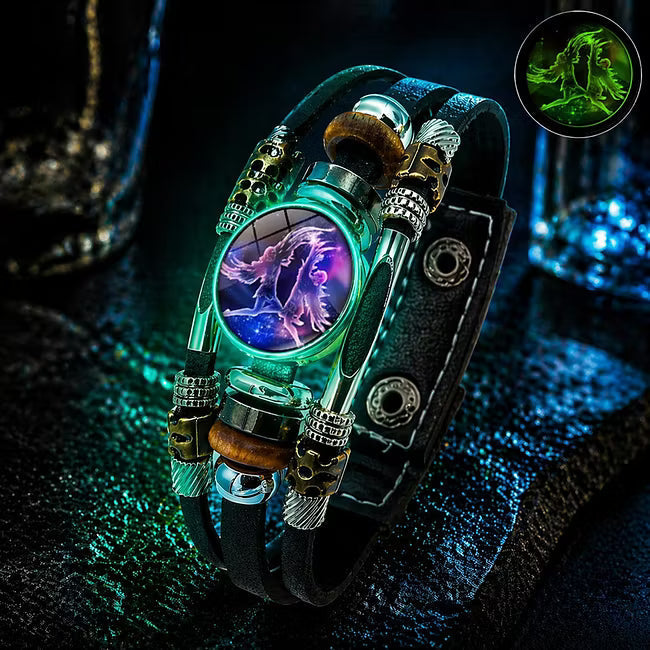 De rduction Bracelet en cuir phosphorescent avec signe du zodiaque pour homme et femme (6,9/8,1 pouces)