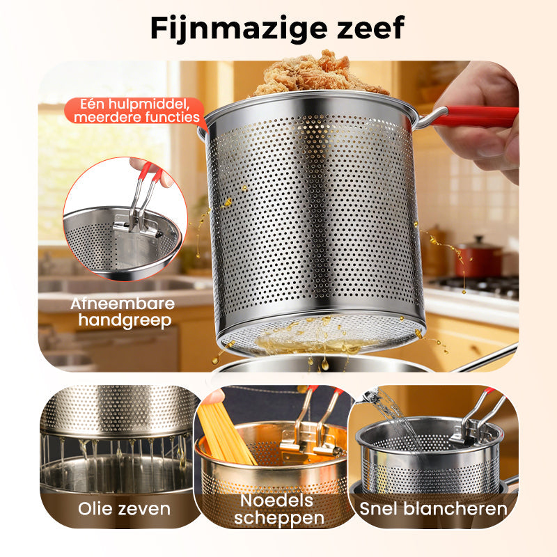 Multifunktionsfritteuse aus lebensmittelechtem Edelstahl 304, spritzwassergeschütztes Design & Filterkorb für Pommes und Huhn