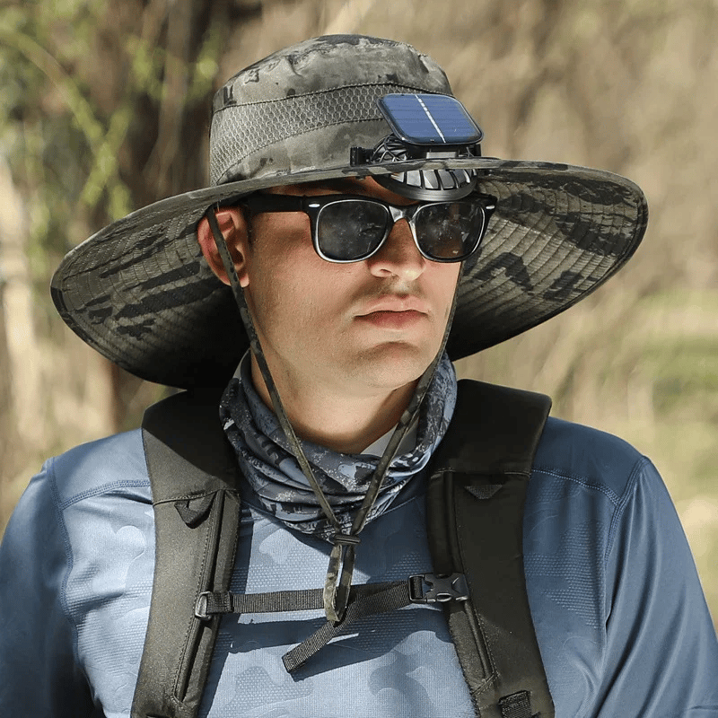 Chapeau de soleil large bord avec ventilateur solaire