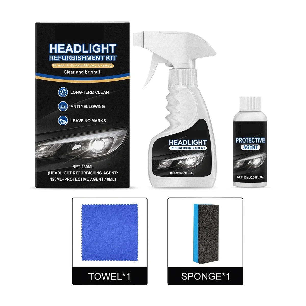 Restaureur de Phares Professionnel 180 ml avec ponge