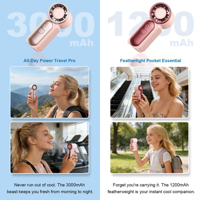 Mini ventilateur portable avec affichage LED C Ventilateur de poche turbo 5 vitesses. Rechargeable par USB, refroidissement rapide idal pour les voyages et le maquillage. Cadeau parfait. Rfrigration portable.