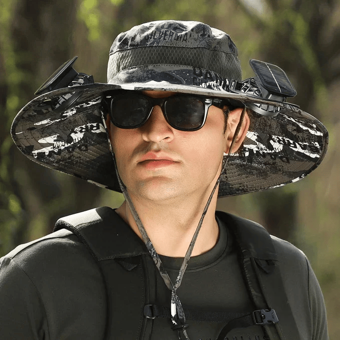 Chapeau de soleil large bord avec ventilateur solaire