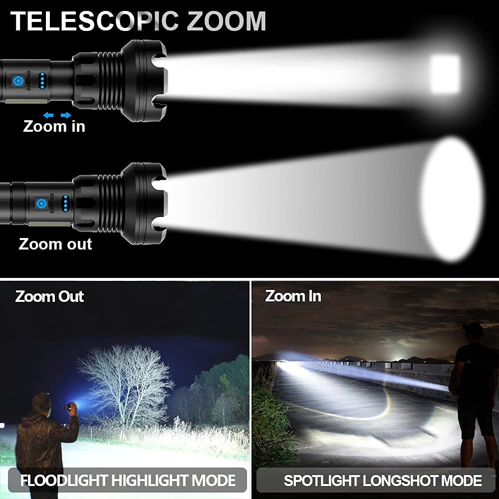Lampe torche tactique rechargeable LED et laser 9000 lumens