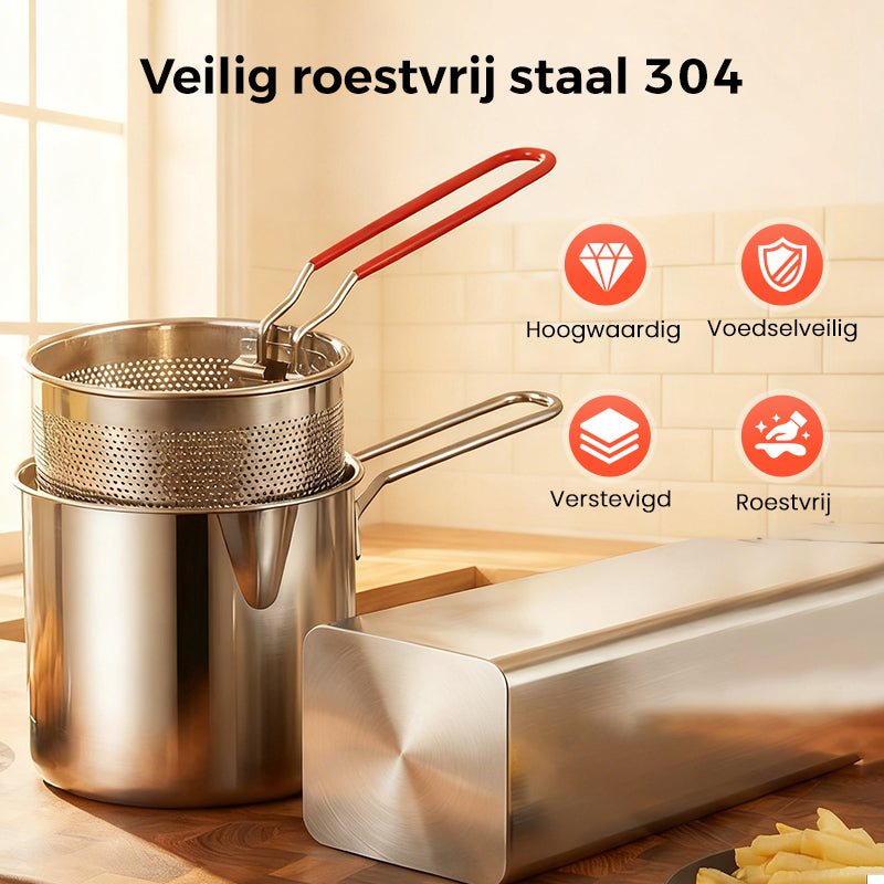 Multifunktionsfritteuse aus lebensmittelechtem Edelstahl 304, spritzwassergeschütztes Design & Filterkorb für Pommes und Huhn