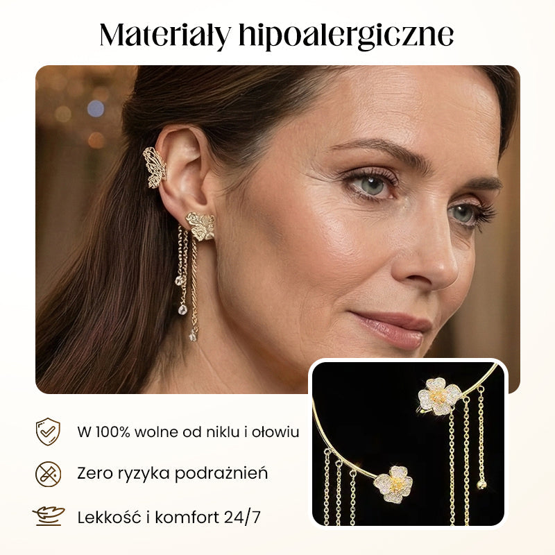 Boucles d'oreilles avec zircone et pompons en forme de papillons