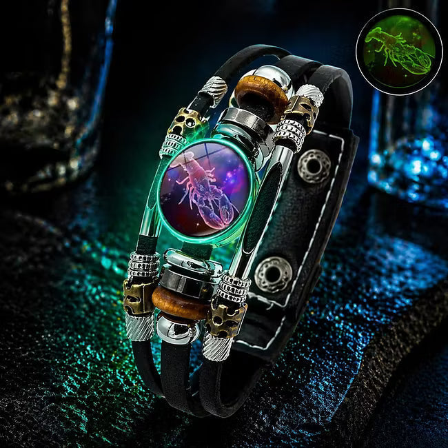 De rduction Bracelet en cuir phosphorescent avec signe du zodiaque pour homme et femme (6,9/8,1 pouces)