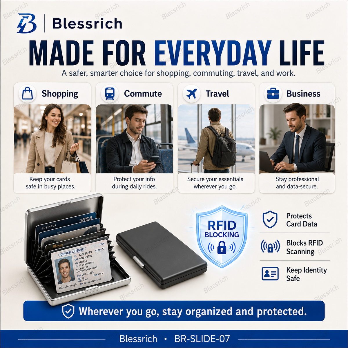 Porte-cartes mtallique bloquant les signaux RFID