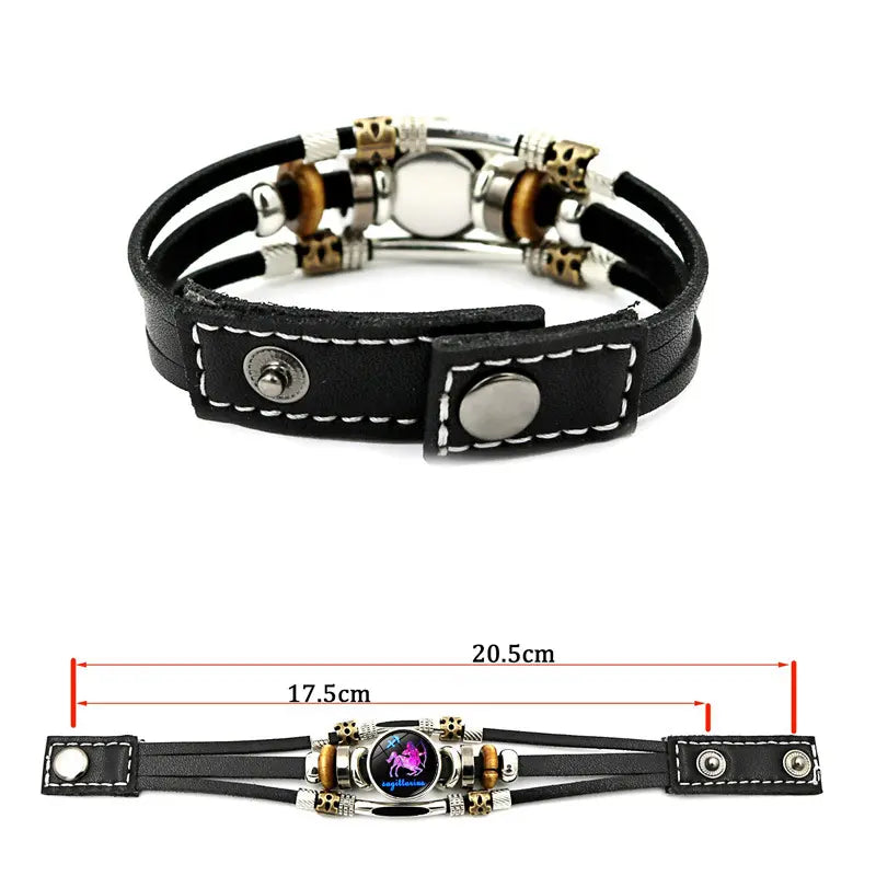 Fluoreszierendes Lederarmband mit Sternzeichen für Herren und Damen (17,5 cm/20,6 cm)