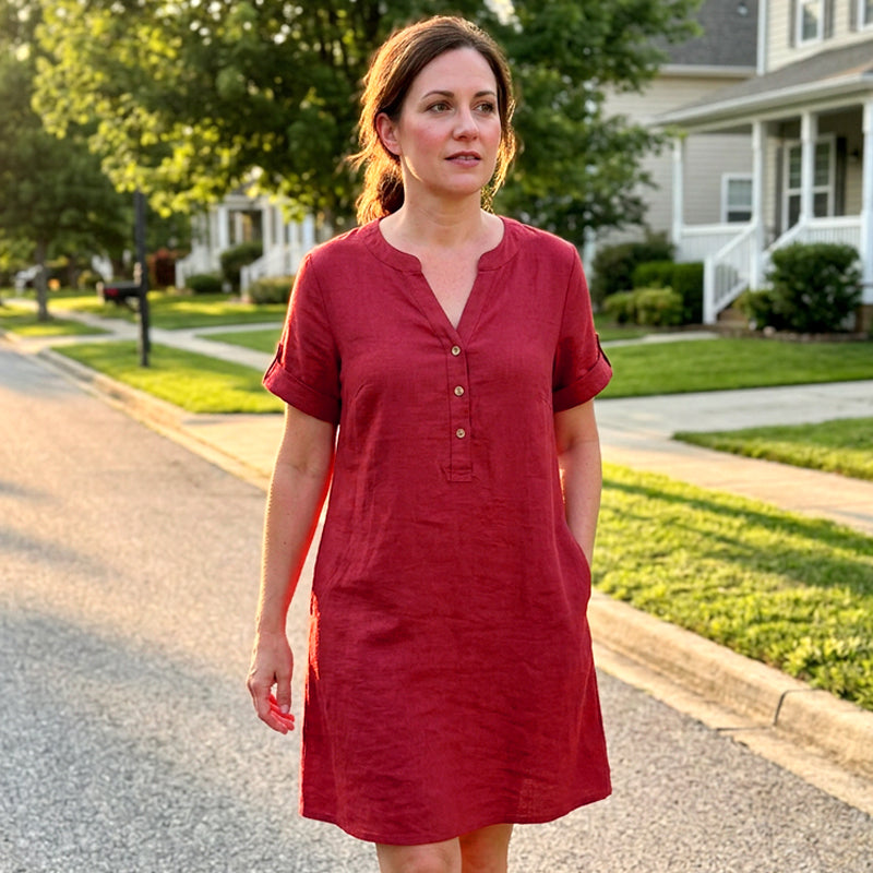OFFRE LIMITE 50% DE RDUCTION Robe Tunique Indispensable Col V avec Poches Mlange de Coton Doux, Facile dEntretien, Poches des Deux C?ts Un Basique de Garde-Robe pour Printemps, t et Superposition en Automne